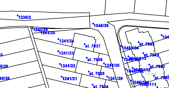 Parcela st. 7937 v KÚ Třebíč, Katastrální mapa