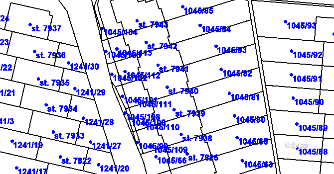 Parcela st. 7940 v KÚ Třebíč, Katastrální mapa