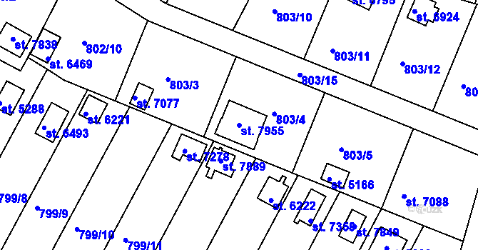 Parcela st. 7955 v KÚ Třebíč, Katastrální mapa