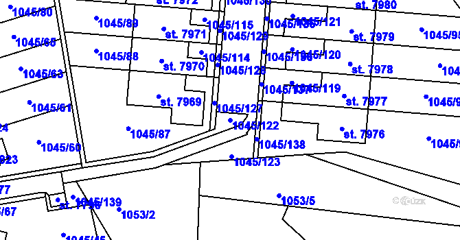 Parcela st. 1045/122 v KÚ Třebíč, Katastrální mapa