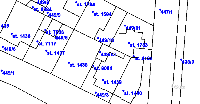 Parcela st. 449/13 v KÚ Třebíč, Katastrální mapa