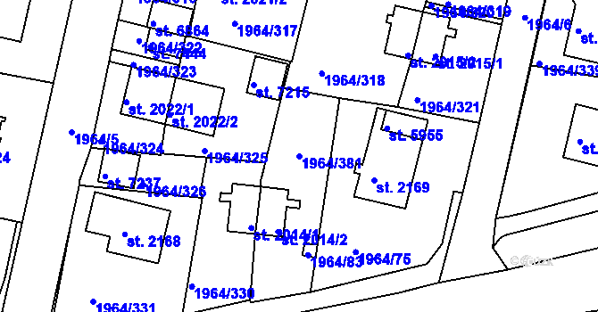 Parcela st. 1964/381 v KÚ Třebíč, Katastrální mapa
