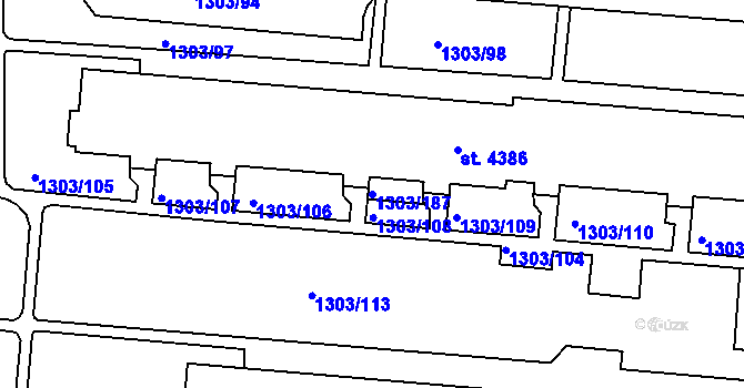 Parcela st. 1303/187 v KÚ Třebíč, Katastrální mapa
