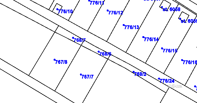 Parcela st. 768/6 v KÚ Třebíč, Katastrální mapa