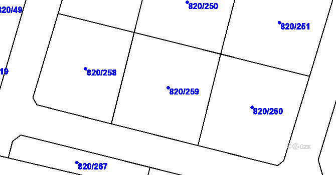 Parcela st. 820/259 v KÚ Třebíč, Katastrální mapa