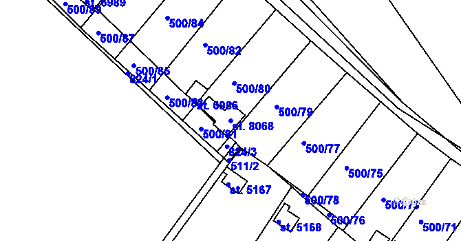 Parcela st. 8068 v KÚ Třebíč, Katastrální mapa