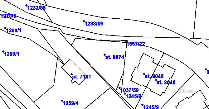 Parcela st. 8074 v KÚ Třebíč, Katastrální mapa