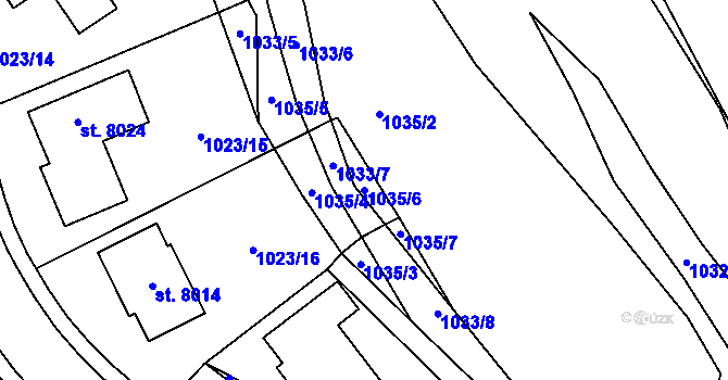 Parcela st. 1035/6 v KÚ Třebíč, Katastrální mapa