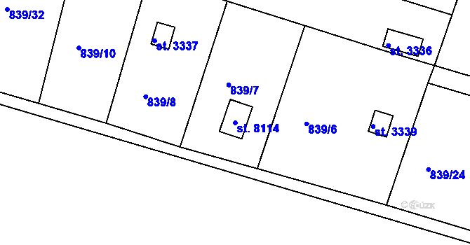 Parcela st. 8114 v KÚ Třebíč, Katastrální mapa