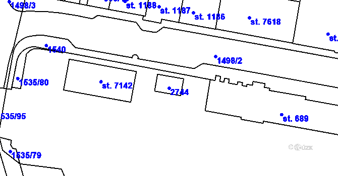 Parcela st. 2744 v KÚ Třebíč, Katastrální mapa
