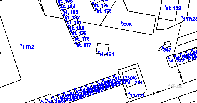 Parcela st. 121 v KÚ Řípov, Katastrální mapa