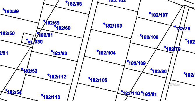 Parcela st. 182/104 v KÚ Řípov, Katastrální mapa