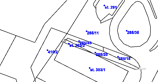 Parcela st. 285/45 v KÚ Řípov, Katastrální mapa
