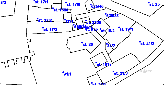 Parcela st. 20 v KÚ Podklášteří, Katastrální mapa