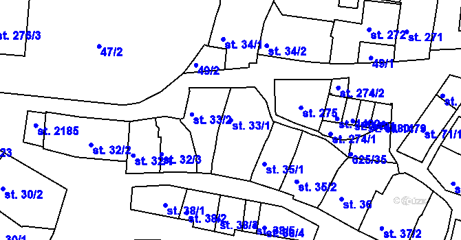 Parcela st. 33/1 v KÚ Podklášteří, Katastrální mapa