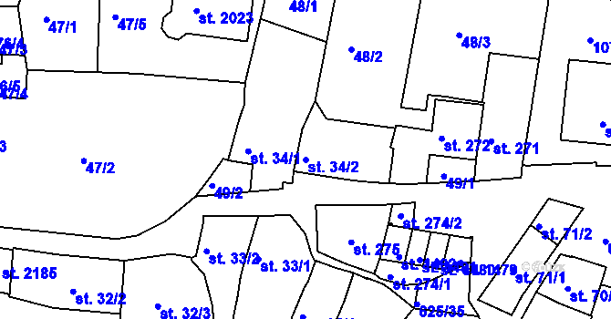 Parcela st. 34/2 v KÚ Podklášteří, Katastrální mapa