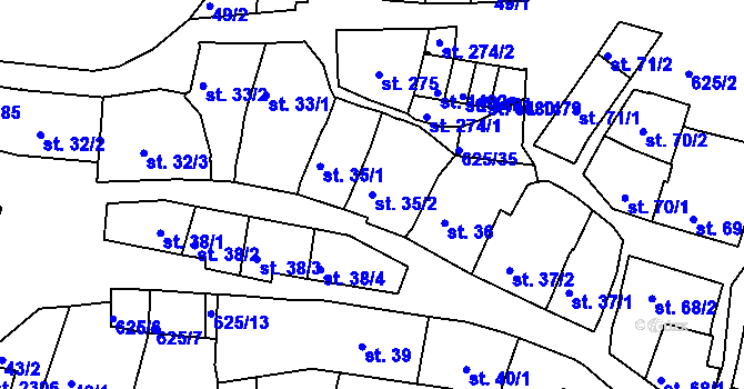 Parcela st. 35/2 v KÚ Podklášteří, Katastrální mapa