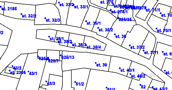 Parcela st. 38/4 v KÚ Podklášteří, Katastrální mapa