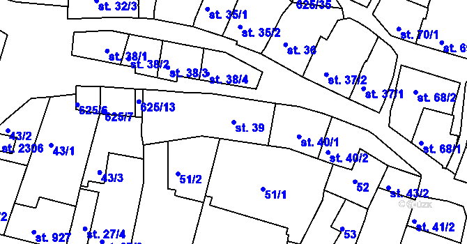 Parcela st. 39 v KÚ Podklášteří, Katastrální mapa