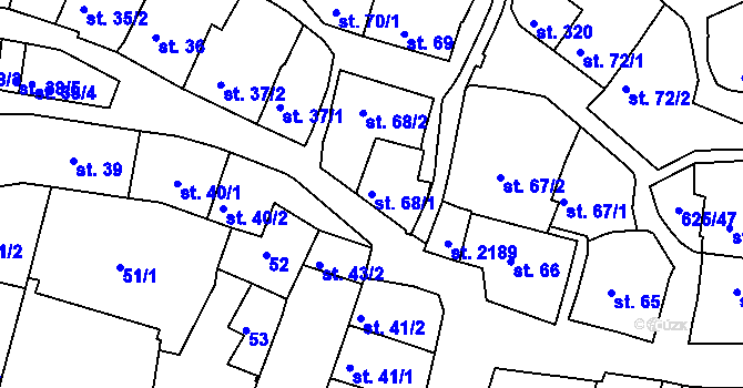 Parcela st. 68/1 v KÚ Podklášteří, Katastrální mapa
