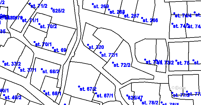 Parcela st. 72/1 v KÚ Podklášteří, Katastrální mapa