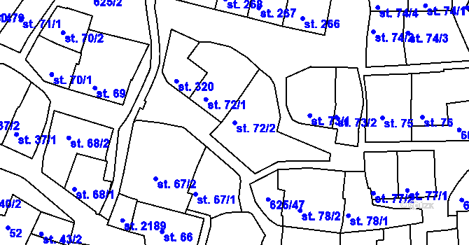Parcela st. 72/2 v KÚ Podklášteří, Katastrální mapa