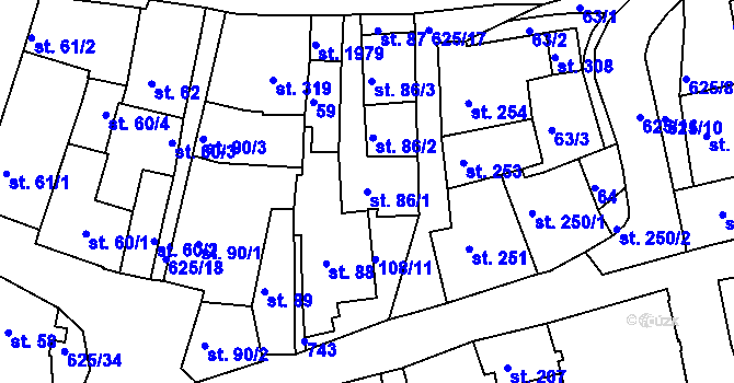 Parcela st. 86/1 v KÚ Podklášteří, Katastrální mapa