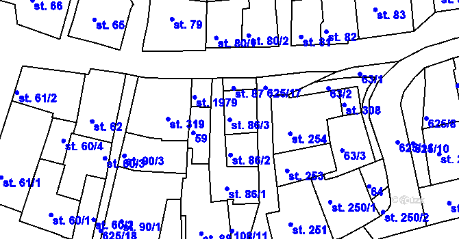 Parcela st. 86/3 v KÚ Podklášteří, Katastrální mapa