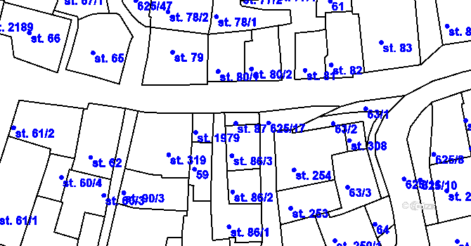 Parcela st. 87 v KÚ Podklášteří, Katastrální mapa