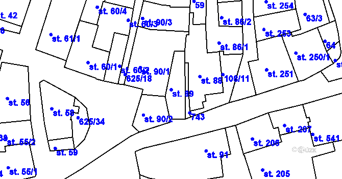 Parcela st. 89 v KÚ Podklášteří, Katastrální mapa