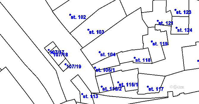 Parcela st. 104 v KÚ Podklášteří, Katastrální mapa