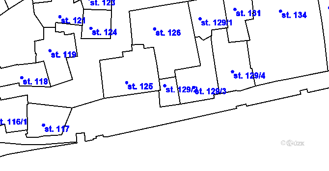 Parcela st. 129/2 v KÚ Podklášteří, Katastrální mapa