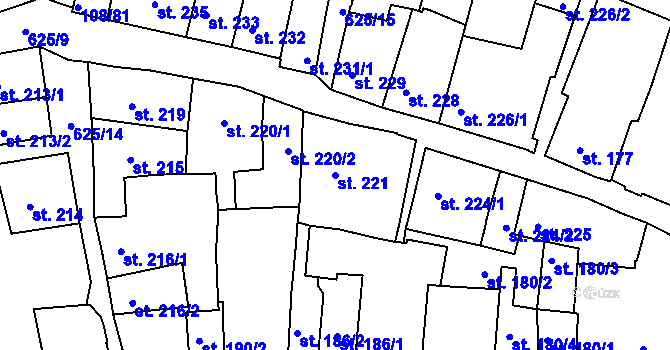 Parcela st. 221 v KÚ Podklášteří, Katastrální mapa