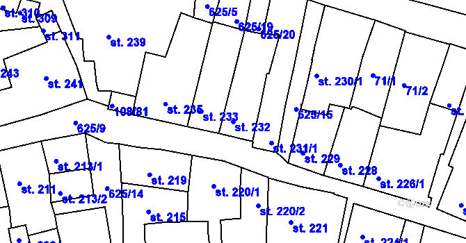 Parcela st. 232 v KÚ Podklášteří, Katastrální mapa