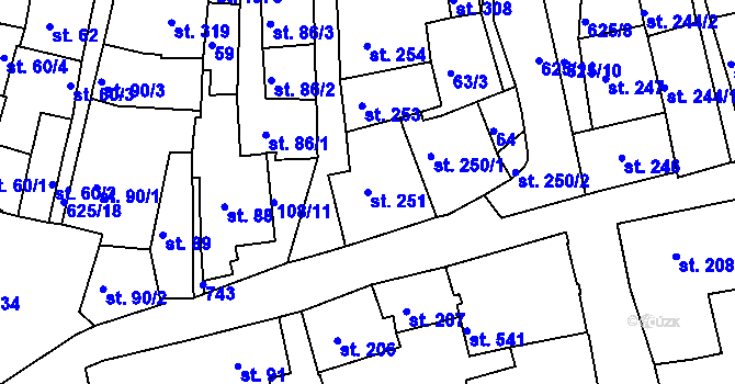 Parcela st. 251 v KÚ Podklášteří, Katastrální mapa