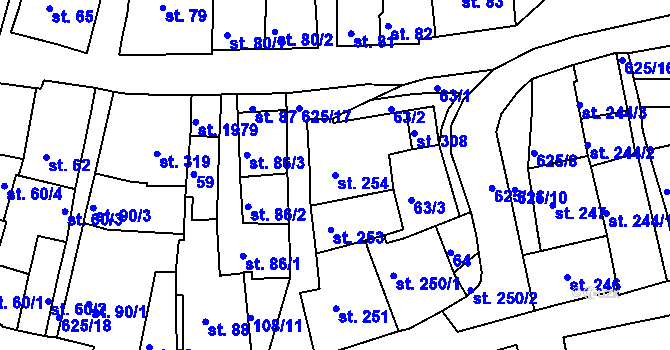 Parcela st. 254 v KÚ Podklášteří, Katastrální mapa