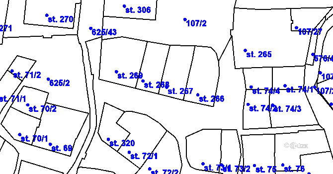 Parcela st. 267 v KÚ Podklášteří, Katastrální mapa