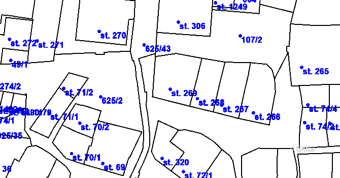 Parcela st. 269 v KÚ Podklášteří, Katastrální mapa