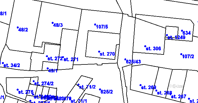 Parcela st. 270 v KÚ Podklášteří, Katastrální mapa