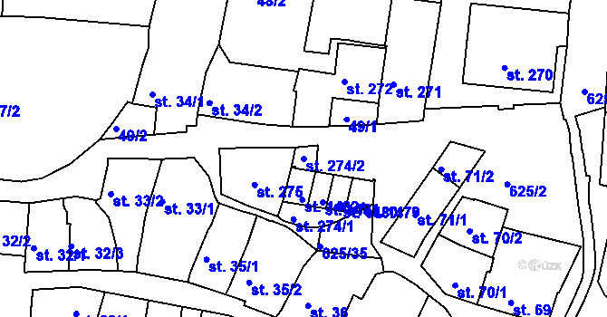 Parcela st. 274/2 v KÚ Podklášteří, Katastrální mapa
