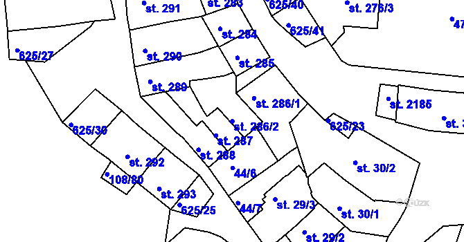 Parcela st. 286/2 v KÚ Podklášteří, Katastrální mapa