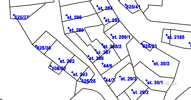 Parcela st. 287 v KÚ Podklášteří, Katastrální mapa