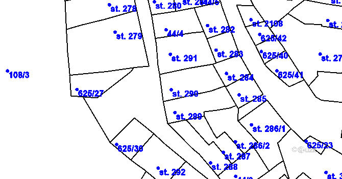 Parcela st. 290 v KÚ Podklášteří, Katastrální mapa