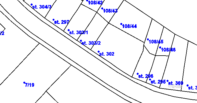 Parcela st. 302 v KÚ Podklášteří, Katastrální mapa
