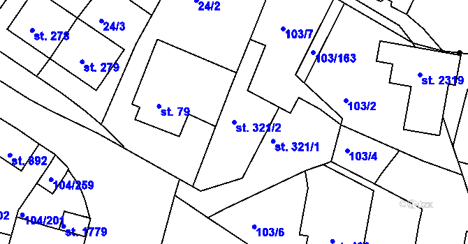 Parcela st. 321/2 v KÚ Podklášteří, Katastrální mapa