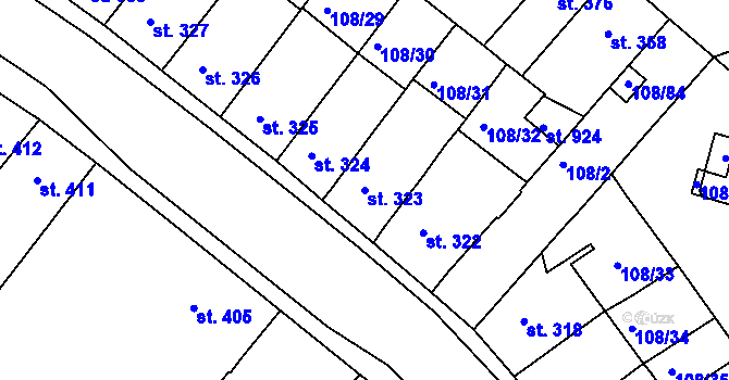 Parcela st. 323 v KÚ Podklášteří, Katastrální mapa