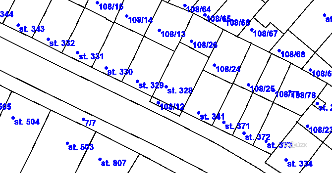Parcela st. 328 v KÚ Podklášteří, Katastrální mapa