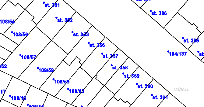 Parcela st. 357 v KÚ Podklášteří, Katastrální mapa
