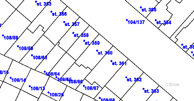 Parcela st. 360 v KÚ Podklášteří, Katastrální mapa