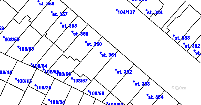 Parcela st. 361 v KÚ Podklášteří, Katastrální mapa